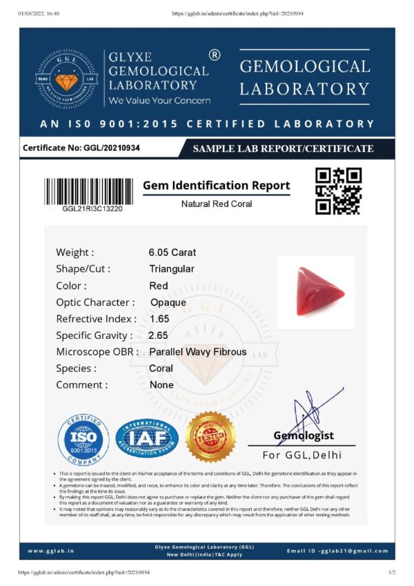 8 Ratti Triangular Red coral Certified Natural Gemstone AAA Quality - Image 3