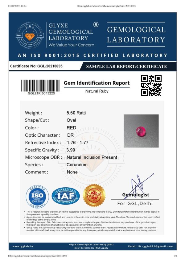 6 ratti Ruby (Manikya) Certified Natural Gemstone AAA Quality - Image 4